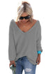 Sexy Grey Knitted Long Sleeve Plunge Jumper